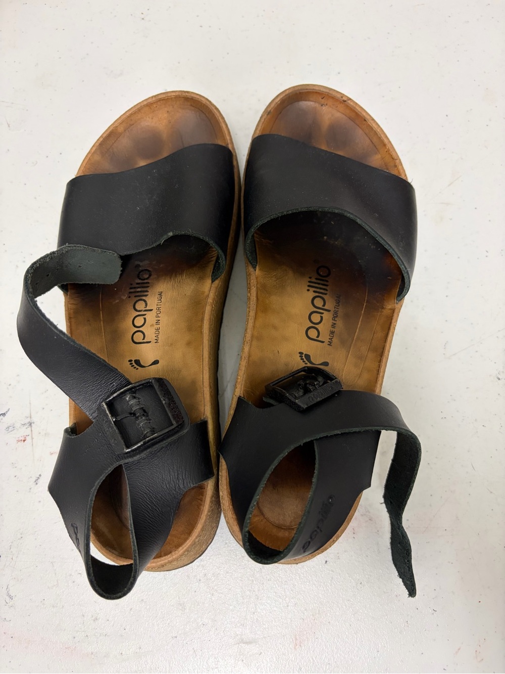 Papillio Black Leather Strap Sandals with Buckle